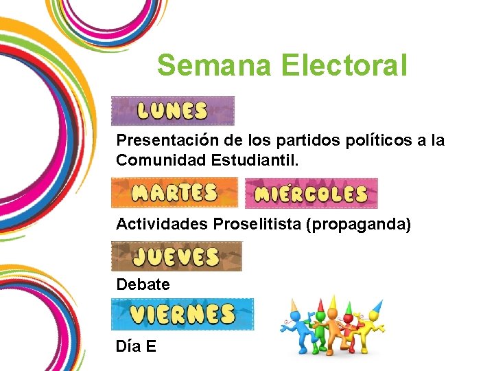Semana Electoral Presentación de los partidos políticos a la Comunidad Estudiantil. Actividades Proselitista (propaganda)