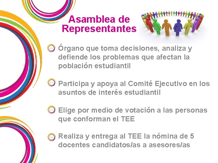 Asamblea de Representantes Órgano que toma decisiones, analiza y defiende los problemas que afectan