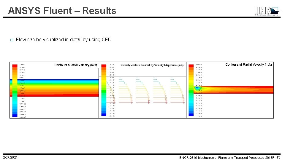 ANSYS Fluent – Results � Flow can be visualized in detail by using CFD