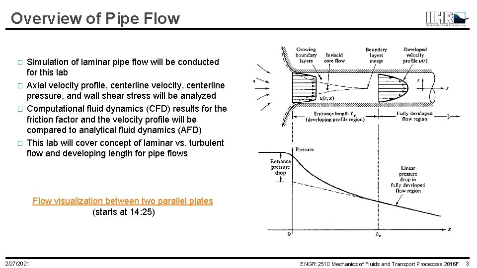 Overview of Pipe Flow � � Simulation of laminar pipe flow will be conducted