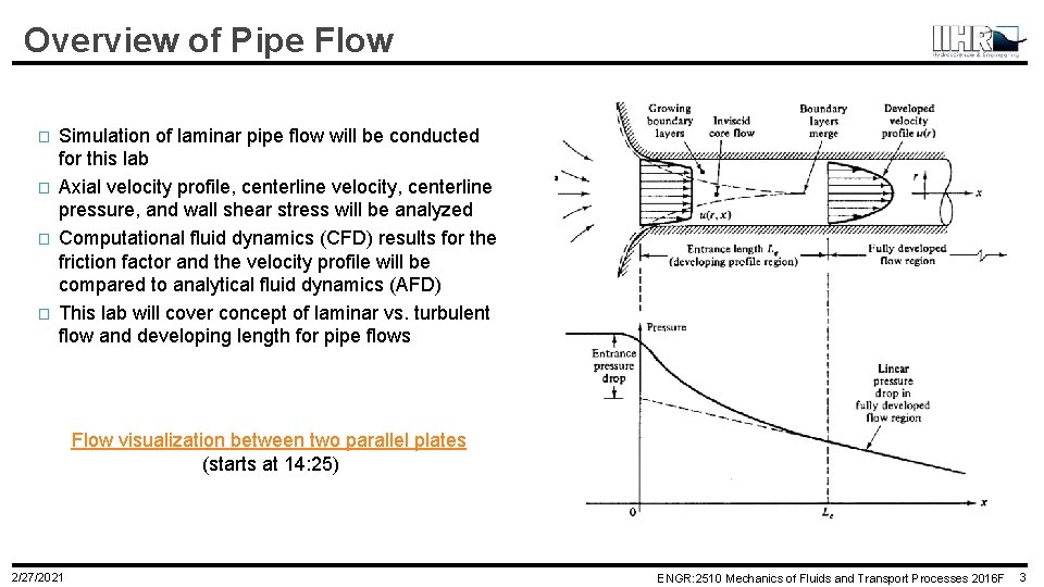 Overview of Pipe Flow � � Simulation of laminar pipe flow will be conducted Overview of Pipe Flow � � Simulation of laminar pipe flow will be conducted