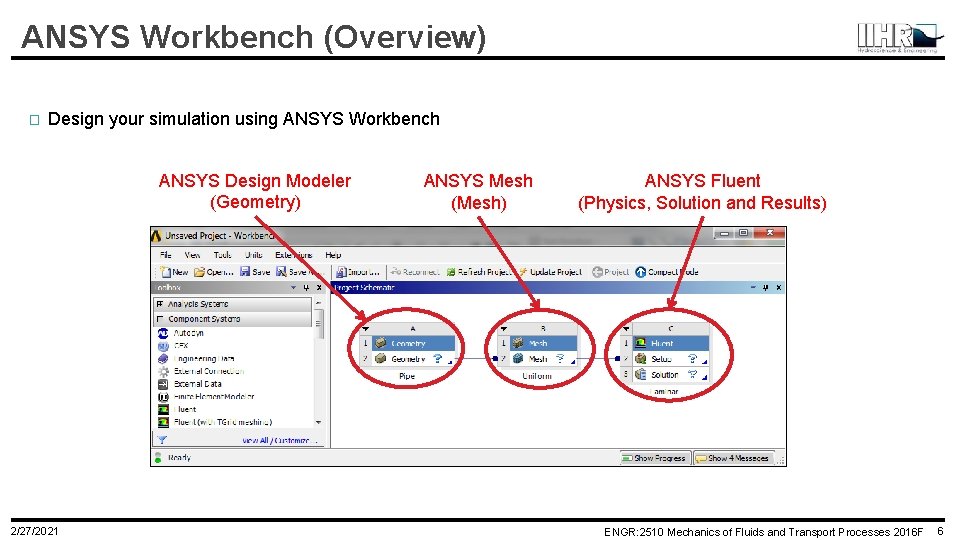 ANSYS Workbench (Overview) � Design your simulation using ANSYS Workbench ANSYS Design Modeler (Geometry)