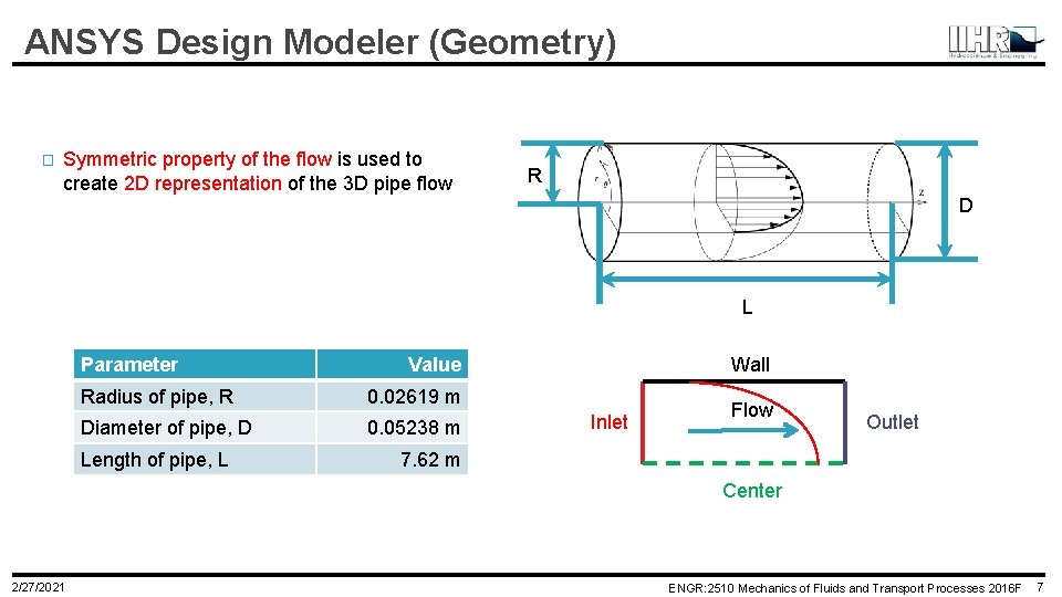 ANSYS Design Modeler (Geometry) � Symmetric property of the flow is used to create