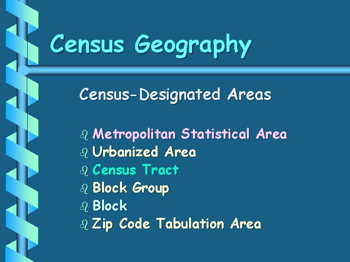 Census Geography Census-Designated Areas b Metropolitan Statistical Area b Urbanized Area b Census Tract