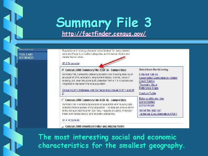 Summary File 3 http: //factfinder. census. gov/ The most interesting social and economic characteristics