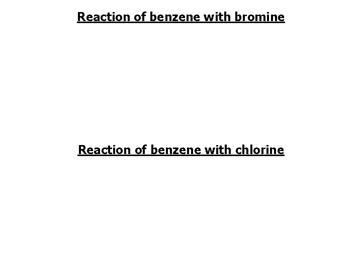 Reaction of benzene with bromine Reaction of benzene with chlorine 