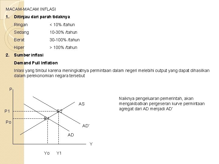 MACAM-MACAM INFLASI 1. 2. Ditinjau dari parah tidaknya Ringan < 10% /tahun Sedang 10 MACAM-MACAM INFLASI 1. 2. Ditinjau dari parah tidaknya Ringan < 10% /tahun Sedang 10