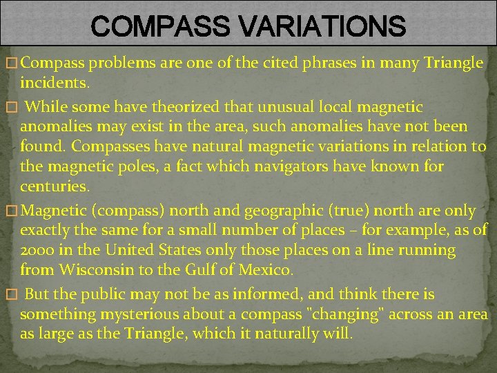 COMPASS VARIATIONS � Compass problems are one of the cited phrases in many Triangle