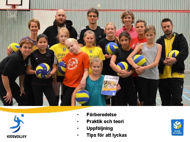 Föräldrarutbildning i Kidsvolley • • Förberedelse Praktik och teori Uppföljning Tips för att lyckas Föräldrarutbildning i Kidsvolley • • Förberedelse Praktik och teori Uppföljning Tips för att lyckas