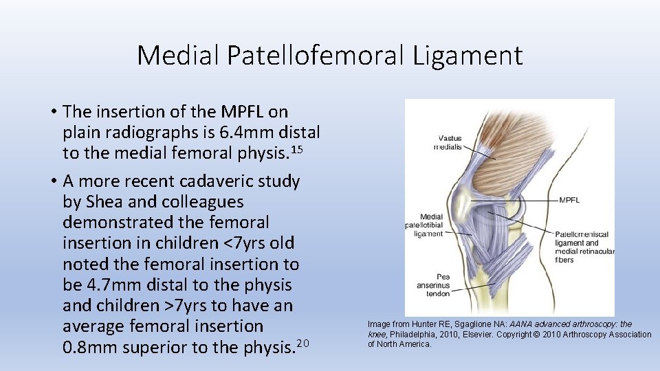 Medial Patellofemoral Ligament • The insertion of the MPFL on plain radiographs is 6.