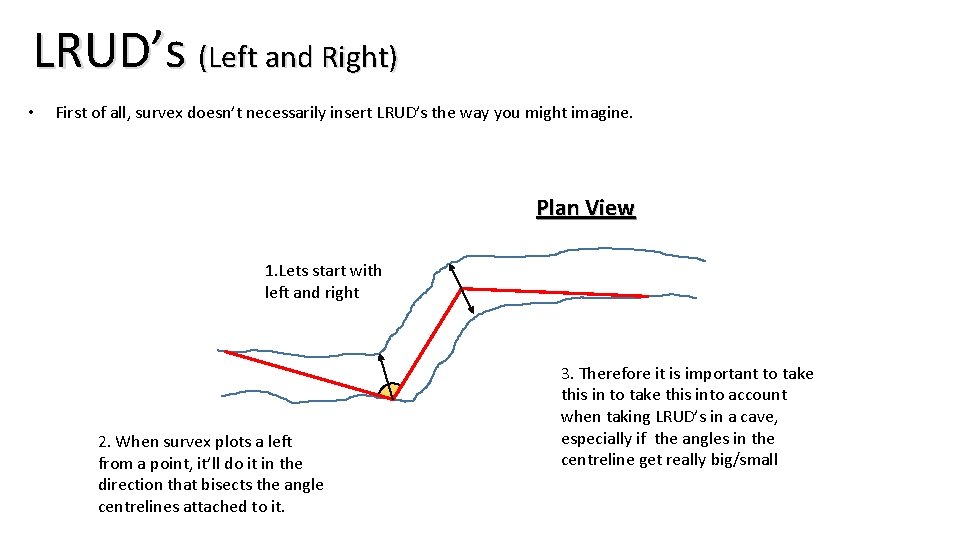 LRUD’s (Left and Right) • First of all, survex doesn’t necessarily insert LRUD’s the LRUD’s (Left and Right) • First of all, survex doesn’t necessarily insert LRUD’s the