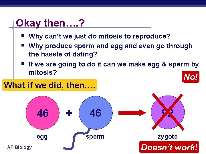 Okay then…. ? § Why can’t we just do mitosis to reproduce? § Why