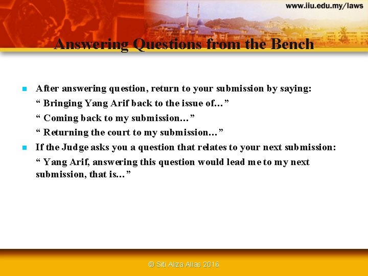 Answering Questions from the Bench n n After answering question, return to your submission