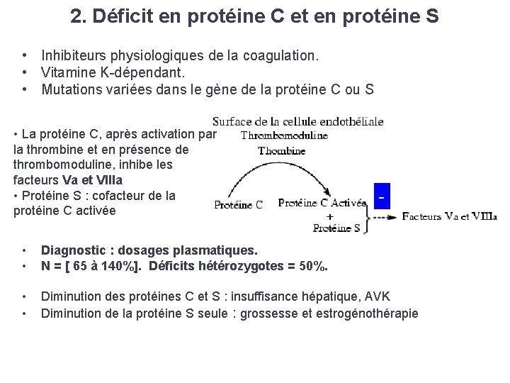 2. Déficit en protéine C et en protéine S • Inhibiteurs physiologiques de la