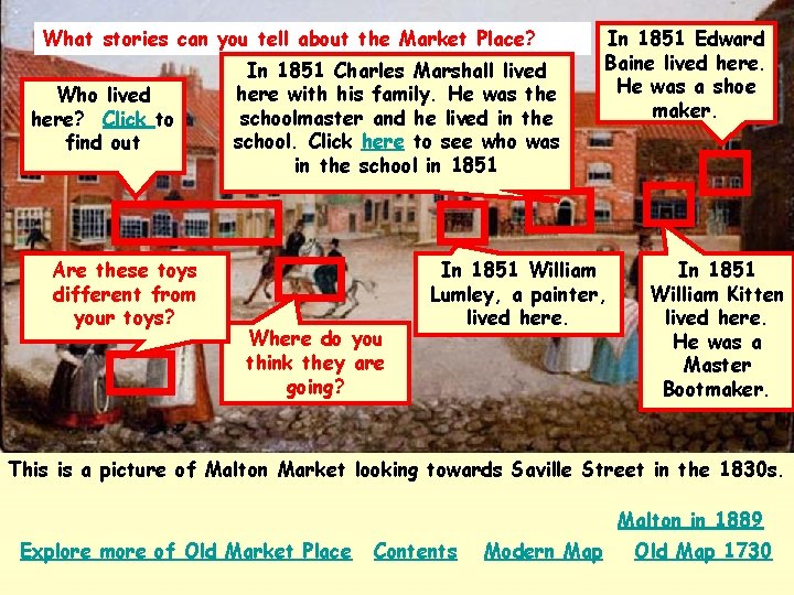 What stories can you tell about the Market Place? Who lived here? Click to