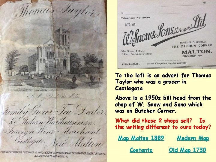 To the left is an advert for Thomas Taylor who was a grocer in