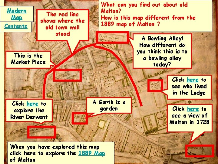 Modern Map Contents The red line shows where the old town wall stood What