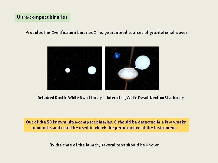 Ultra-compact binaries Provides the «verification binaries » i. e. guaranteed sources of gravitational waves