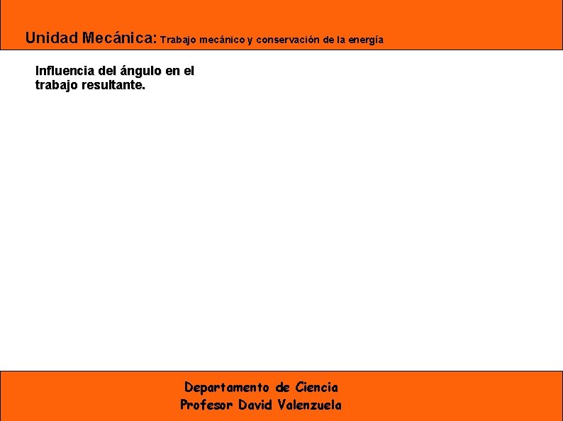 Unidad Mecánica: Trabajo mecánico y conservación de la energía Influencia del ángulo en el Unidad Mecánica: Trabajo mecánico y conservación de la energía Influencia del ángulo en el