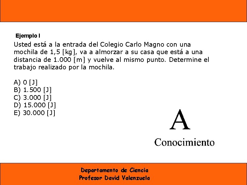 Ejemplo I Usted está a la entrada del Colegio Carlo Magno con una mochila