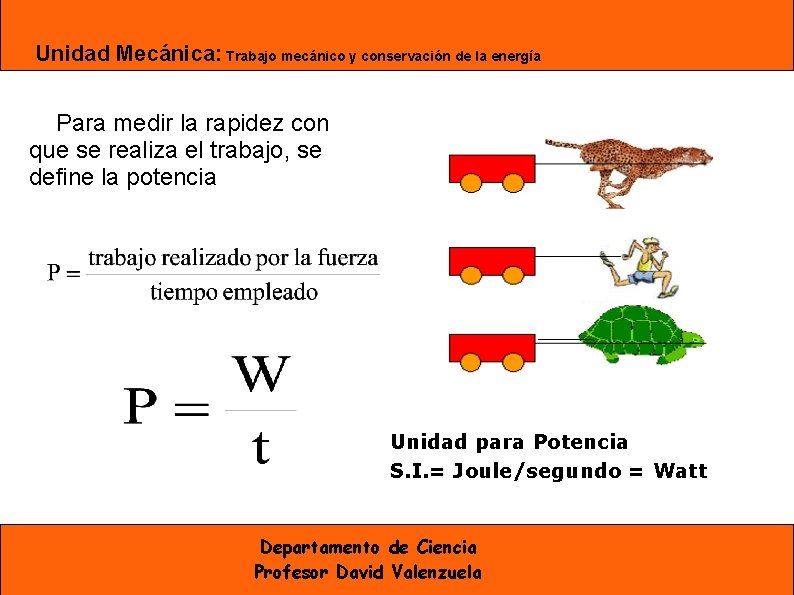 Unidad Mecánica: Trabajo mecánico y conservación de la energía Para medir la rapidez con