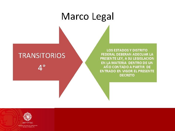 Marco Legal TRANSITORIOS 4° LOS ESTADOS Y DISTRITO FEDERAL DEBERAN ADECUAR LA PRESENTE LEY,