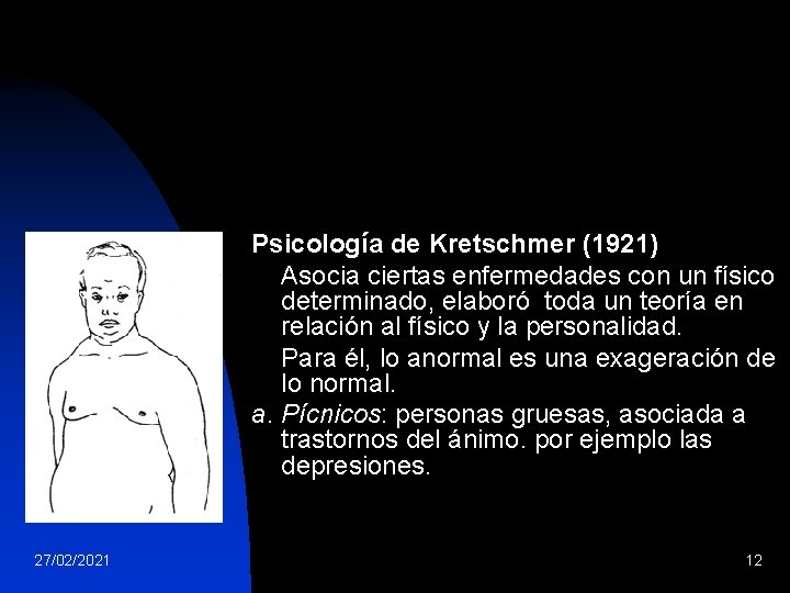 Psicología de Kretschmer (1921) Asocia ciertas enfermedades con un físico determinado, elaboró toda un