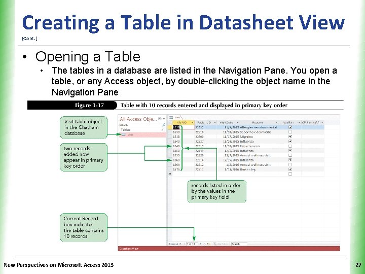 XP Creating a Table in Datasheet View (Cont. ) • Opening a Table •