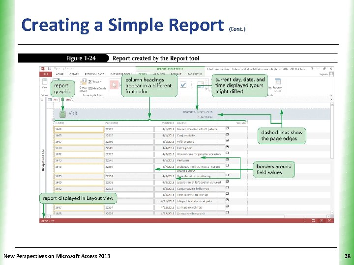 Creating a Simple Report New Perspectives on Microsoft Access 2013 (Cont. ) XP 38 Creating a Simple Report New Perspectives on Microsoft Access 2013 (Cont. ) XP 38