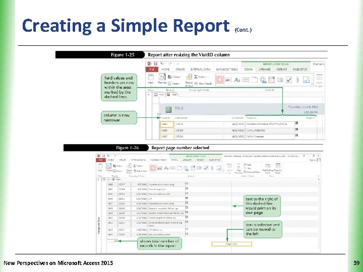 Creating a Simple Report New Perspectives on Microsoft Access 2013 (Cont. ) XP 39 Creating a Simple Report New Perspectives on Microsoft Access 2013 (Cont. ) XP 39