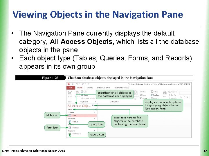 Viewing Objects in the Navigation Pane XP • The Navigation Pane currently displays the