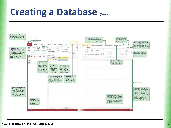 Creating a Database New Perspectives on Microsoft Access 2013 (Cont. ) XP 7 Creating a Database New Perspectives on Microsoft Access 2013 (Cont. ) XP 7