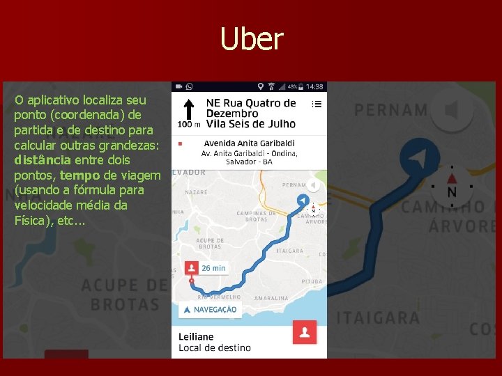 Uber O aplicativo localiza seu ponto (coordenada) de partida e de destino para calcular