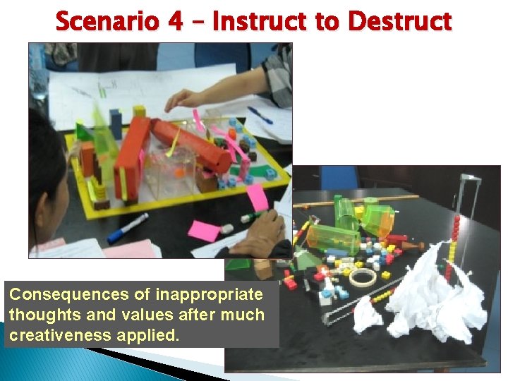 Scenario 4 – Instruct to Destruct Consequences of inappropriate thoughts and values after much