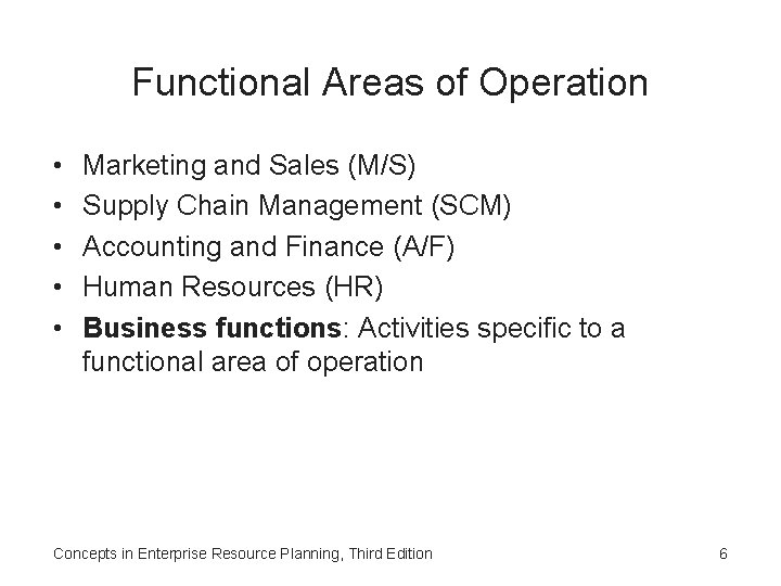 Functional Areas of Operation • • • Marketing and Sales (M/S) Supply Chain Management