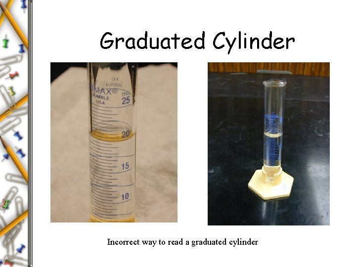 Graduated Cylinder Incorrect way to read a graduated cylinder Graduated Cylinder Incorrect way to read a graduated cylinder