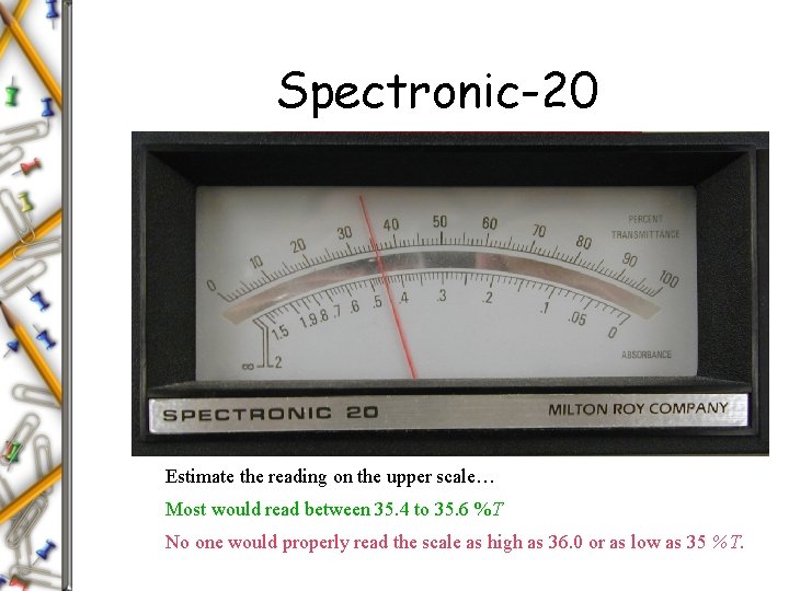 Spectronic-20 Estimate the reading on the upper scale… Most would read between 35. 4