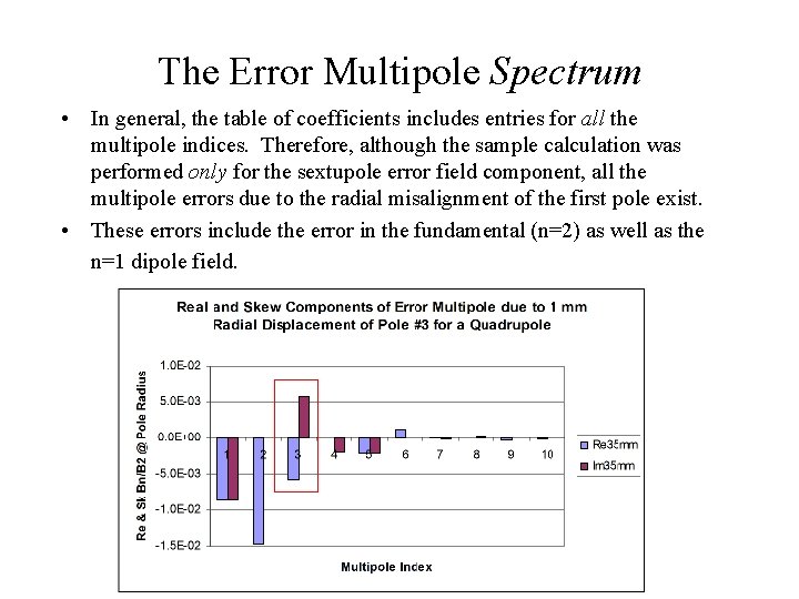 The Error Multipole Spectrum • In general, the table of coefficients includes entries for