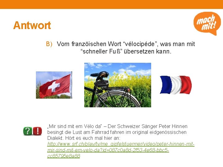 Antwort B) Vom franzöischen Wort “vélocipéde”, was man mit “schneller Fuß” übersetzen kann. http: