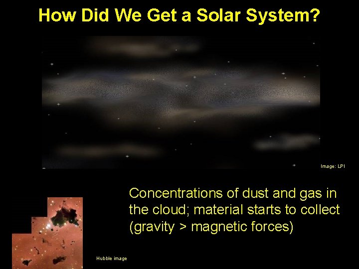How Did We Get a Solar System? Image: LPI Concentrations of dust and gas