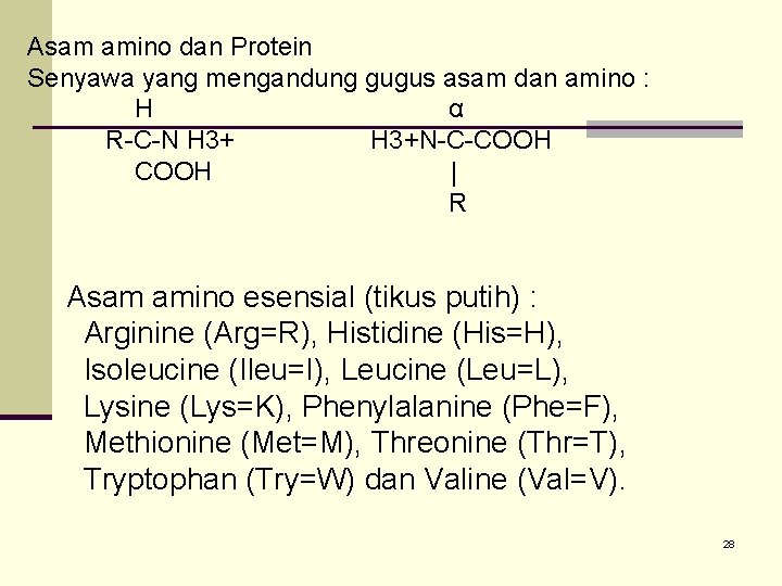 Asam amino dan Protein Senyawa yang mengandung gugus asam dan amino : H α