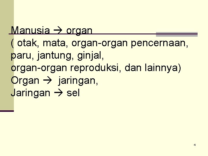 Manusia organ ( otak, mata, organ-organ pencernaan, paru, jantung, ginjal, organ-organ reproduksi, dan lainnya)