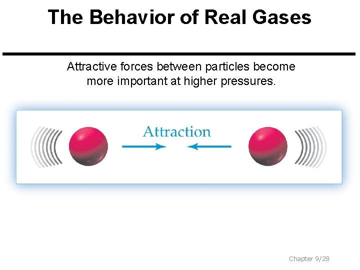 The Behavior of Real Gases Attractive forces between particles become more important at higher