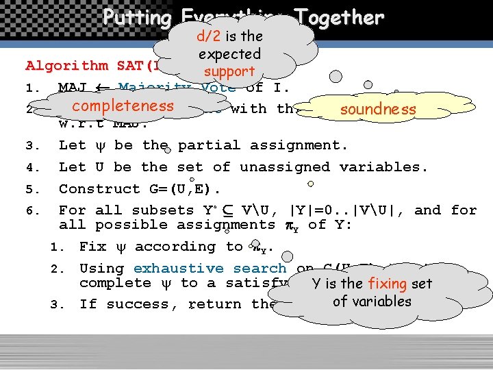 Putting Everything Together d/2 is the expected Algorithm SAT(I): support 1. MAJ Ã Majority