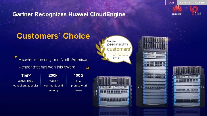 DCN Gartner Recognizes Huawei Cloud. Engine Customers’ Choice Huawei is the only non-North American