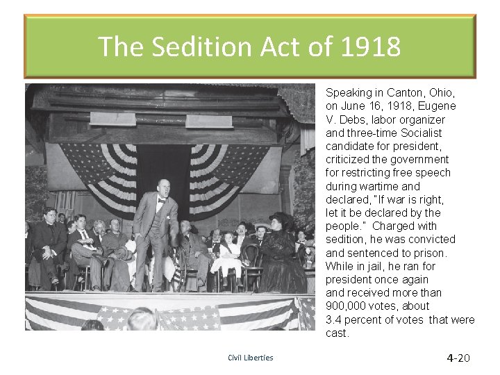 The Sedition Act of 1918 Speaking in Canton, Ohio, on June 16, 1918, Eugene