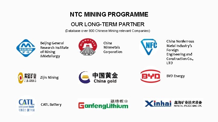 NTC MINING PROGRAMME OUR LONG-TERM PARTNER (Database over 800 Chinese Mining relevant Companies) Beijing