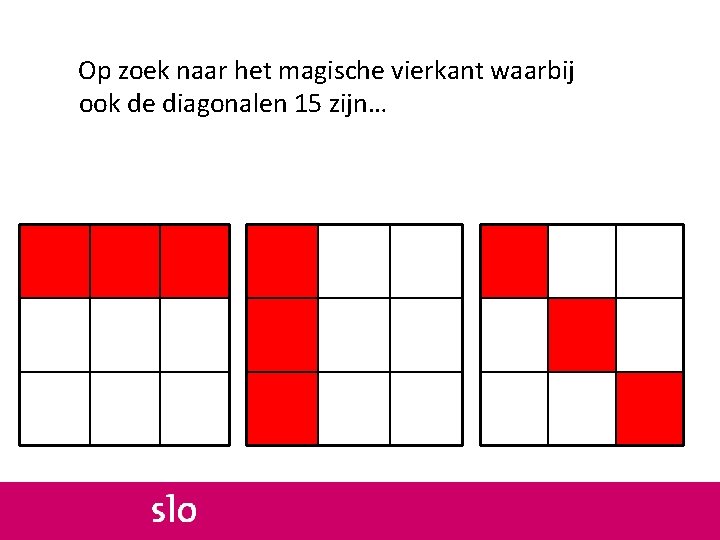 Op zoek naar het magische vierkant waarbij ook de diagonalen 15 zijn… 