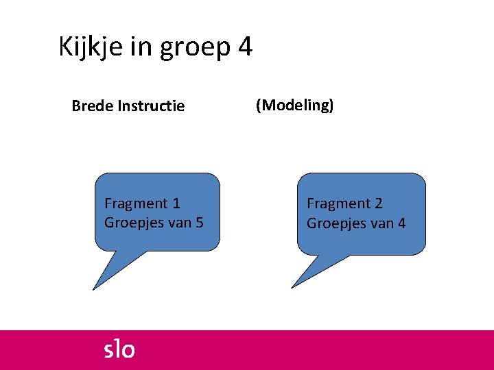 Kijkje in groep 4 Brede Instructie Fragment 1 Groepjes van 5 (Modeling) Fragment 2