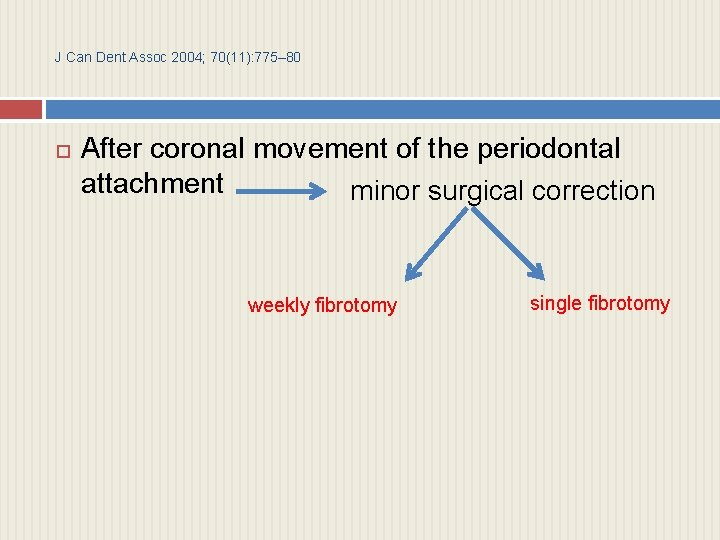 J Can Dent Assoc 2004; 70(11): 775– 80 After coronal movement of the periodontal